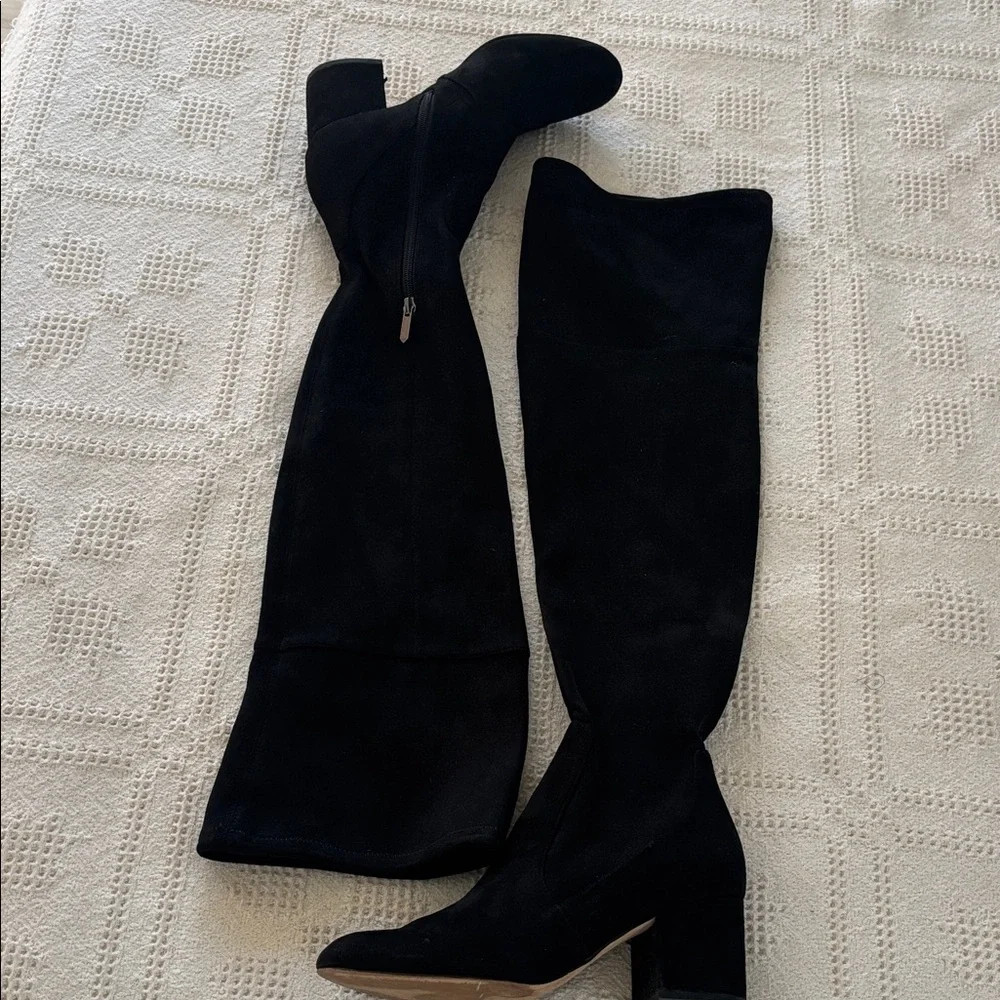 Sam Edelman Varona Black Suede Over the‎ Knee Block Heel Thigh High Boots Size 9